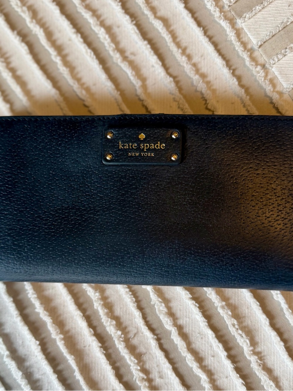 kate spade Black Pebbled Leather Long Wallet with Gold Logo Plate
